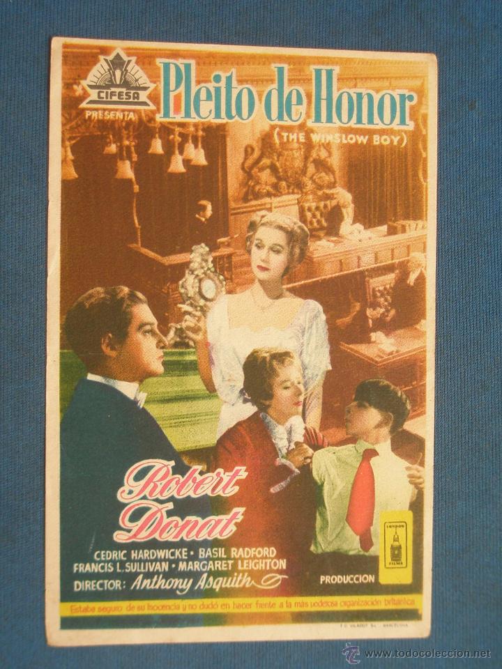 Cine: PROGRAMA DE MANO . PLEITO DE HONOR , SIN PUBLICIDAD . - Foto 1