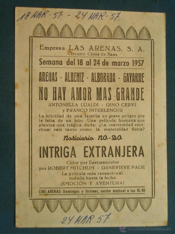 Cine: ANTIGUO PROGRAMA DE CINE , INTRIGA EXTRANJERA . CON PUBLICIDAD EN EL DORSO. - Foto 2