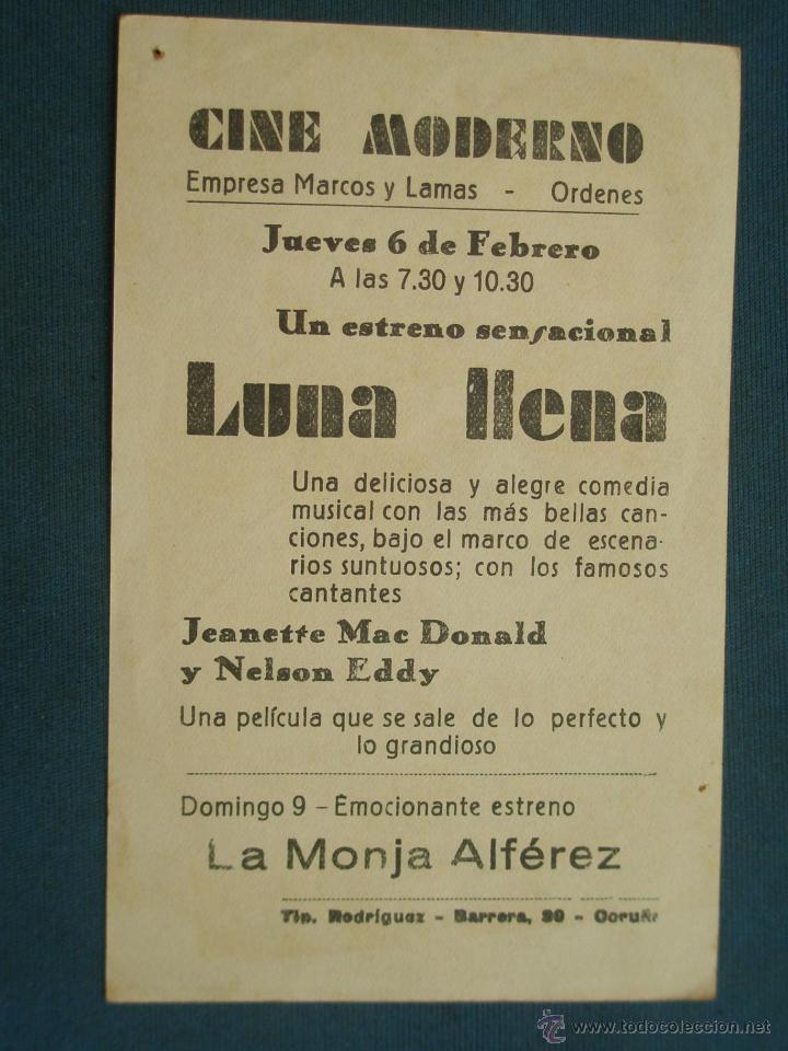 Cine: PROGRAMA DE MANO . LUNA LLENA , CON PUBLICIDAD . - Foto 2
