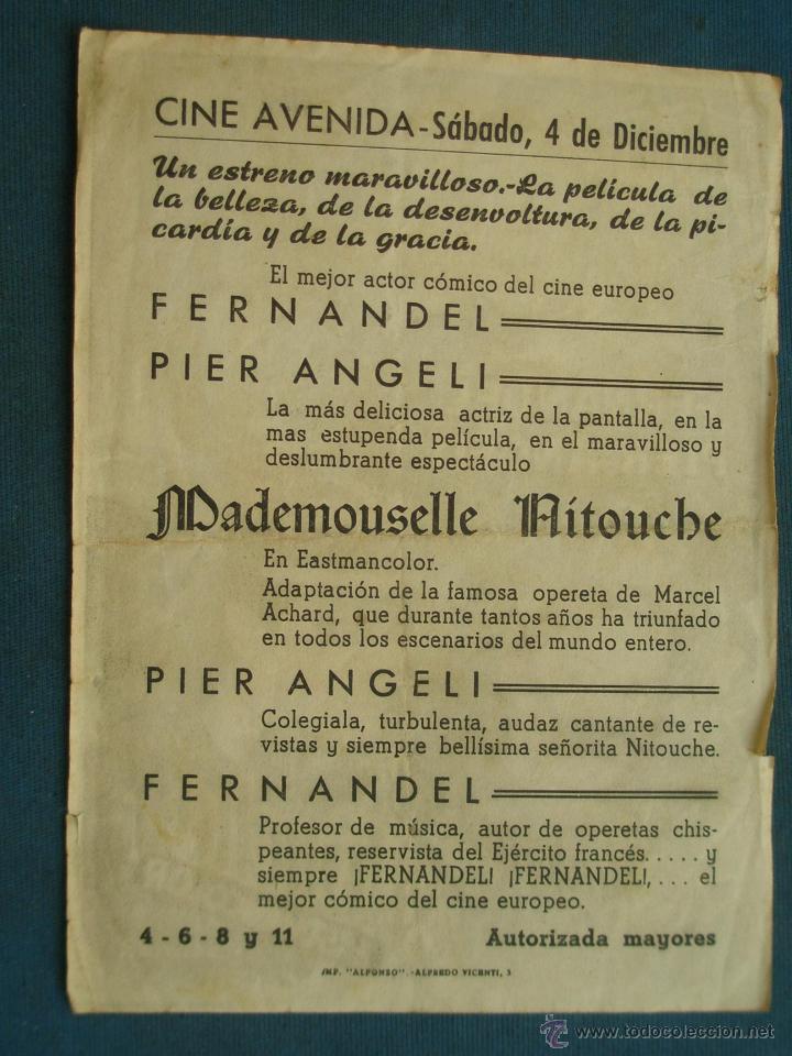 Cine: PROGRAMA DE MANO . MADEMOISELLE NITOUCHE , CON PUBLICIDAD . - Foto 2