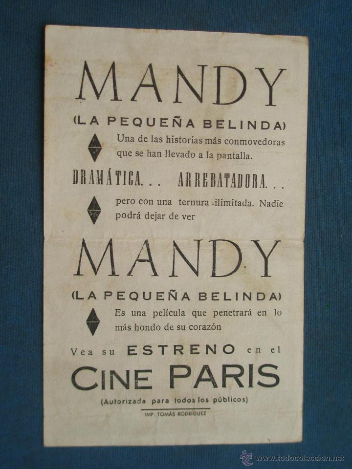 Cine: PROGRAMA DE MANO . MANDY , CON PUBLICIDAD . - Foto 2