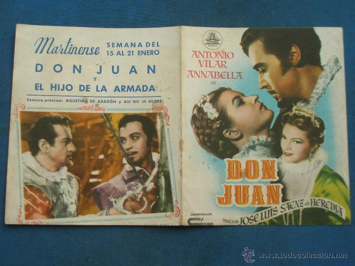 Cine: PROGRAMA DE MANO DOBLE . DON JUAN , CON PUBLICIDAD . - Foto 2