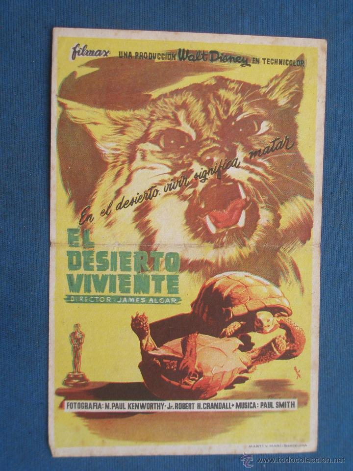 Cine: PROGRAMA DE MANO . EL DESIERTO VIVIENTE , CON PUBLICIDAD . - Foto 1