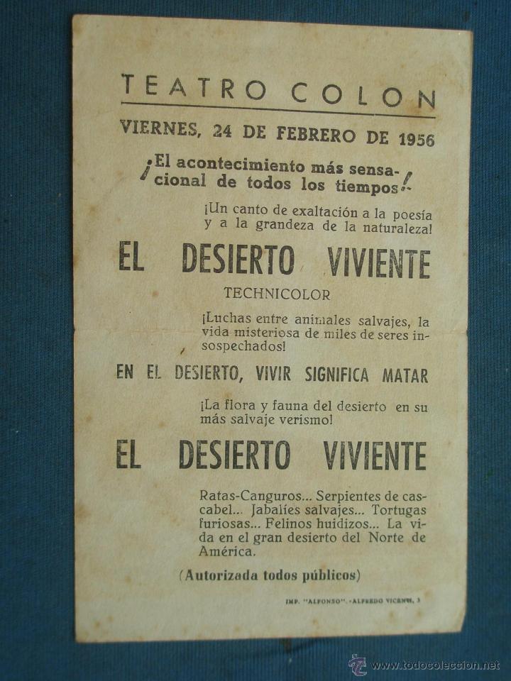 Cine: PROGRAMA DE MANO . EL DESIERTO VIVIENTE , CON PUBLICIDAD . - Foto 2