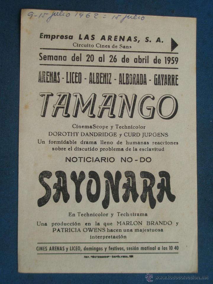 Cine: PROGRAMA DE MANO . TAMANGO, CON PUBLICIDAD . ( VER FOTO ADICIONAL ). - Foto 2