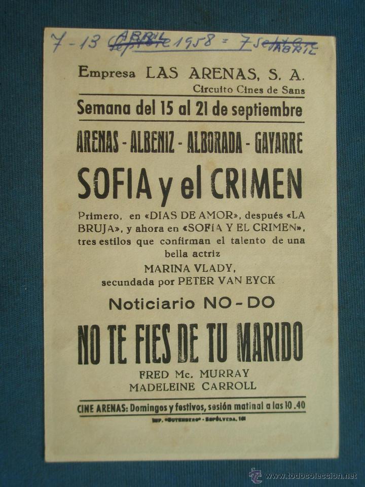 Cine: PROGRAMA DE MANO . SOFIA Y EL CRIMEN, CON PUBLICIDAD . ( VER FOTO ADICIONAL ). - Foto 2