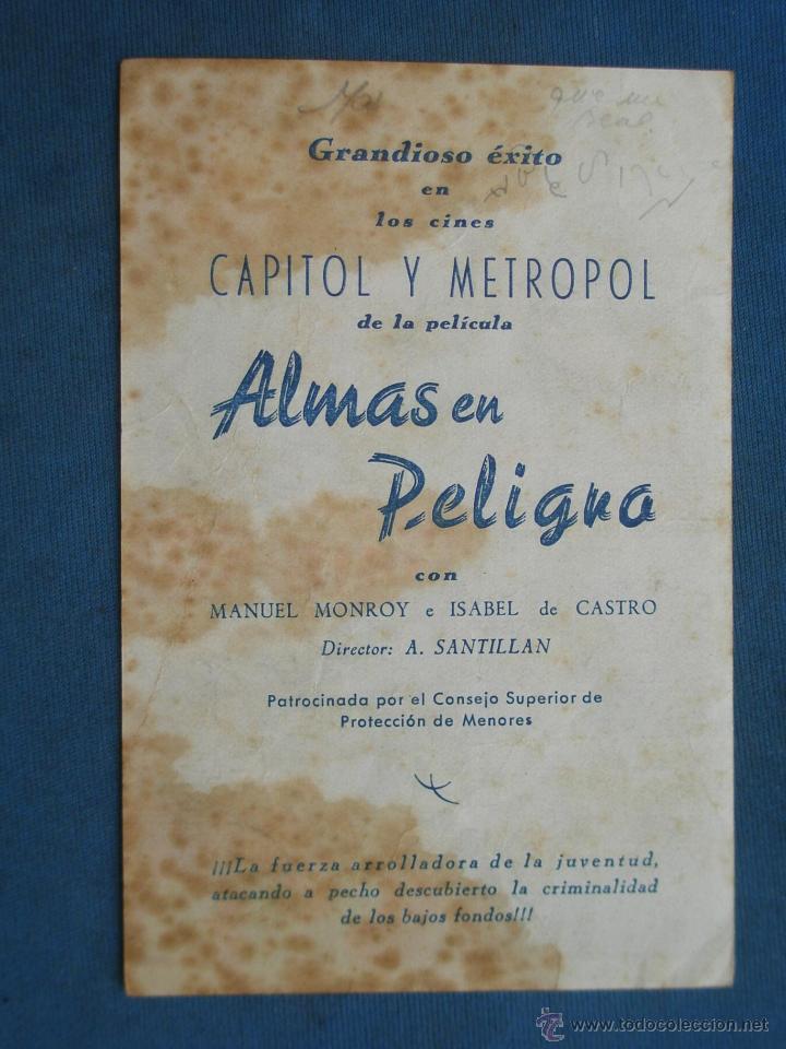 Cine: PROGRAMA DE MANO . ALMAS EN PELIGRO , CON PUBLICIDAD . - Foto 2