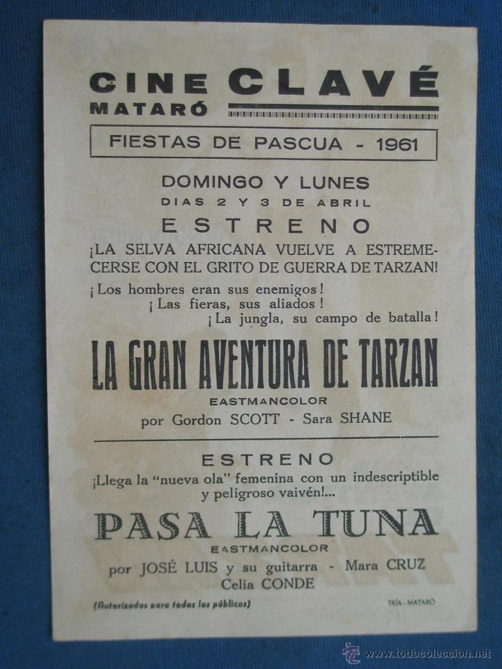 Cine: PROGRAMA DE MANO . LA GRAN AVENTURA DE TARZAN , CON PUBLICIDAD . - Foto 2