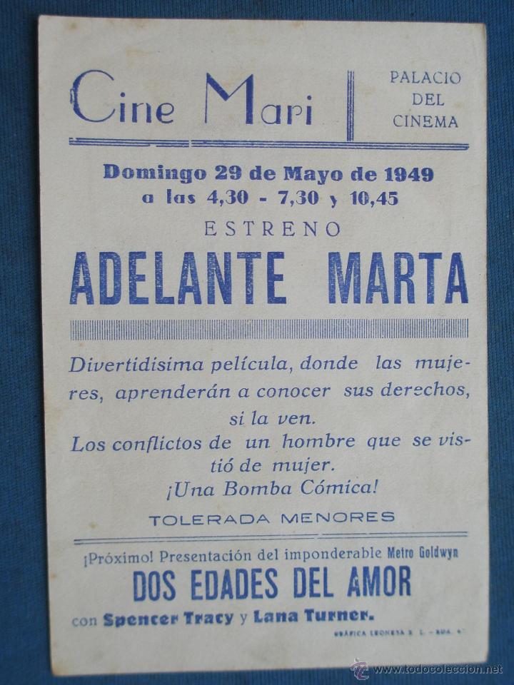 Cine: PROGRAMA DE MANO . ADELANTE MARTA , CON PUBLICIDAD . - Foto 2