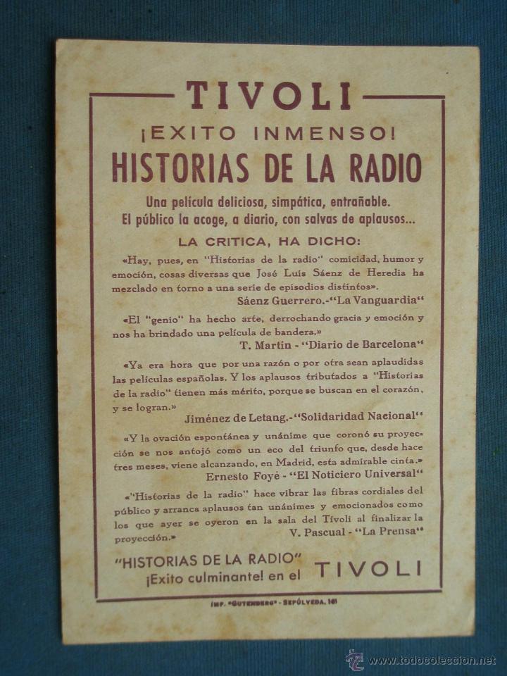Cine: PROGRAMA DE MANO . HISTORIAS DE LA RADIO , CON PUBLICIDAD . - Foto 2