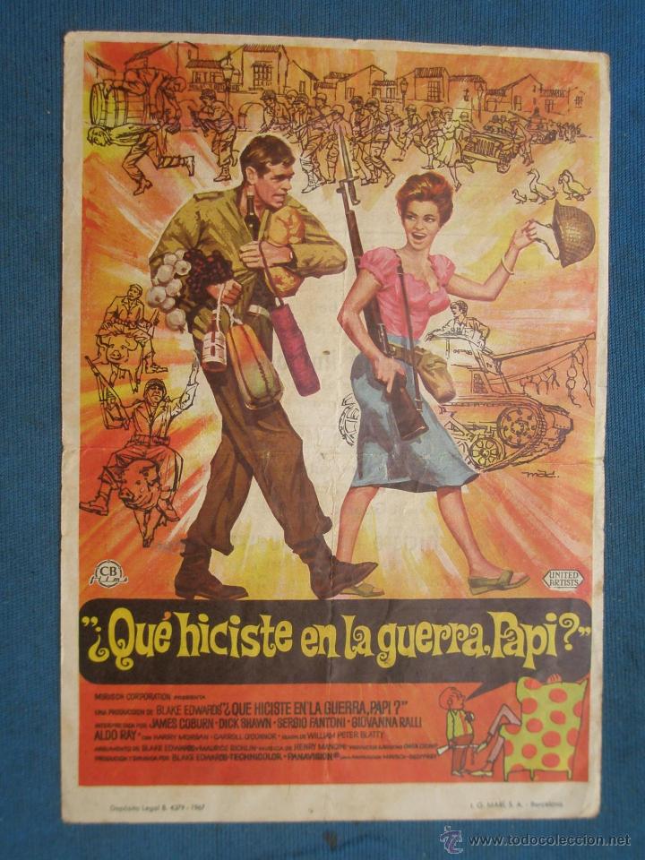 Cine: PROGRAMA DE MANO . QUE HICISTES EN LA GUERRA PAPI, CON PUBLICIDAD . - Foto 1