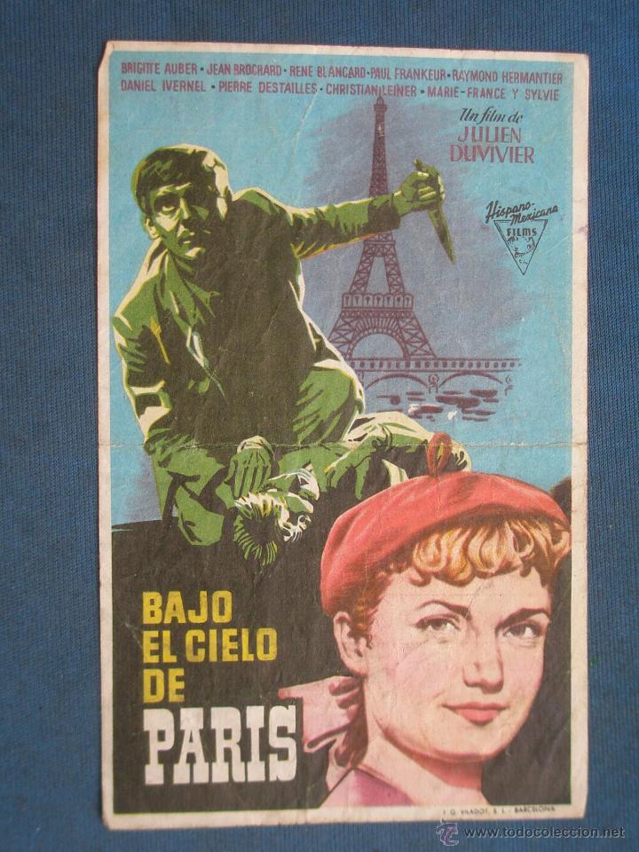 Cine: PROGRAMA DE MANO . BAJO EL CIELO DE PARIS , CON PUBLICIDAD . - Foto 1