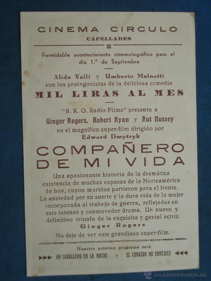 Cine: PROGRAMA DE MANO . COMPA&Ntilde;ERO DE MI VIDA, CON PUBLICIDAD . - Foto 2