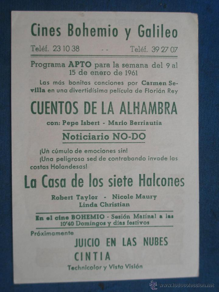 Cine: PROGRAMA DE MANO . LA CASA DE LOS SIETE HALCONES , CON PUBLICIDAD . - Foto 2