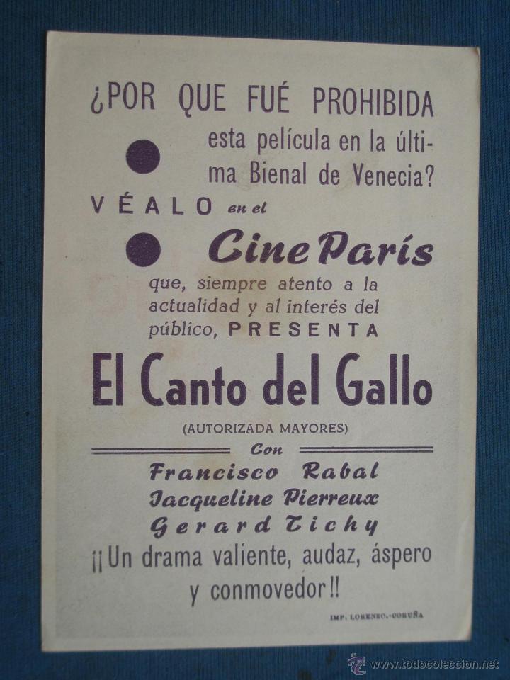 Cine: PROGRAMA DE MANO . EL CANTO DEL GALLO , CON PUBLICIDAD . - Foto 2