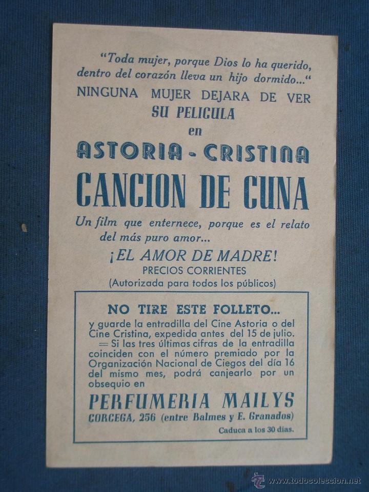Cine: PROGRAMA DE MANO . CANCION DE CUNA , CON PUBLICIDAD . - Foto 2