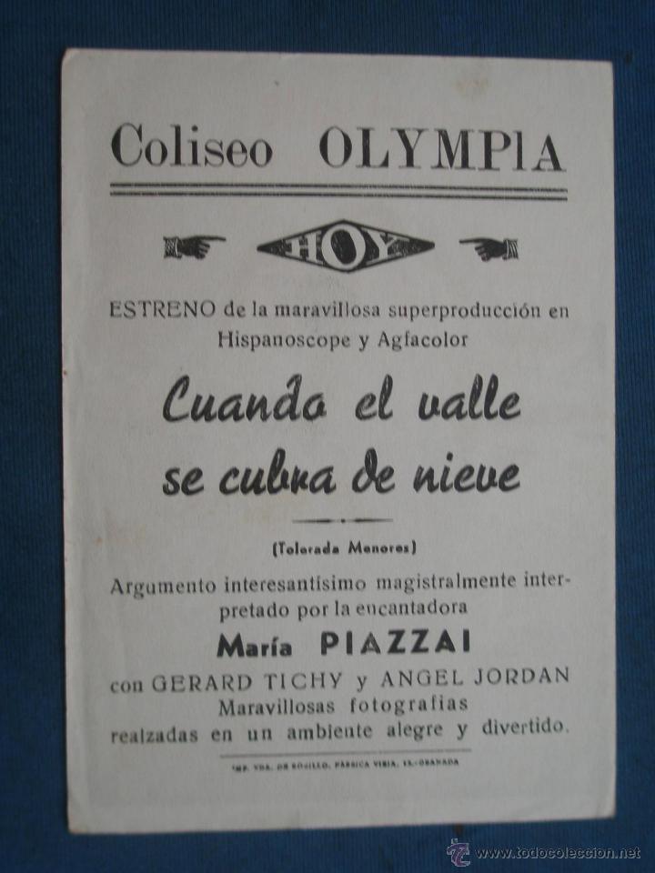 Cine: PROGRAMA DE MANO . CUANDO EL VALLE SE CUBRA DE NIEVE , CON PUBLICIDAD . - Foto 2