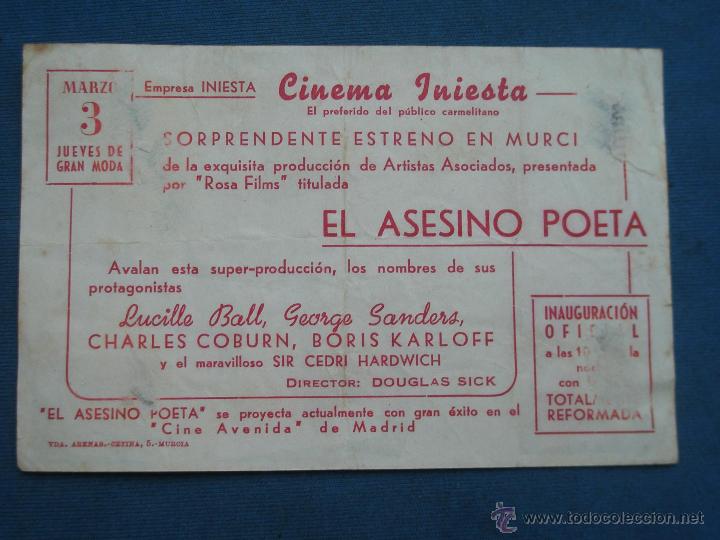 Cine: PROGRAMA DE MANO . EL ASESINO POETA , CON PUBLICIDAD . - Foto 2