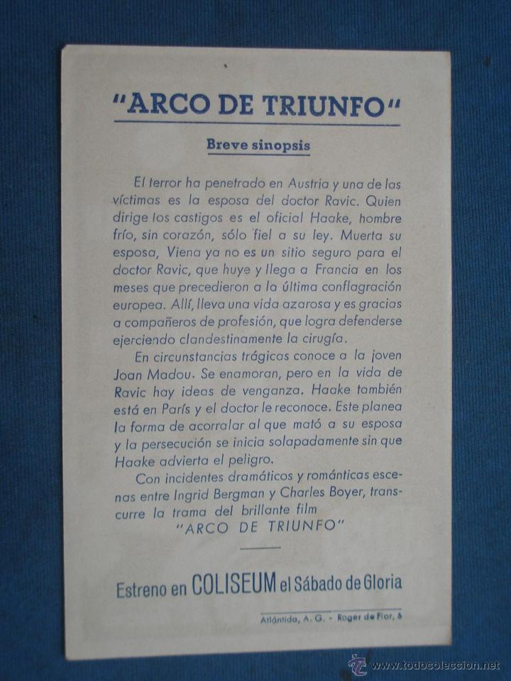 Cine: PROGRAMA DE MANO . ARCO DE TRIUMFO , CON PUBLICIDAD . - Foto 2