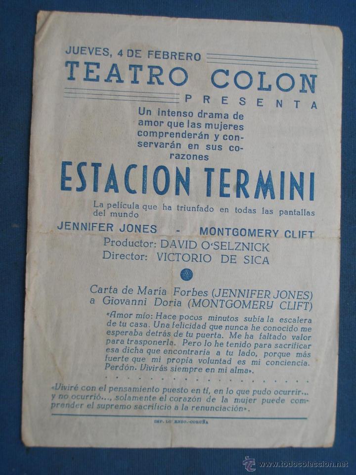Cine: PROGRAMA DE MANO . ESTACI&Oacute;N TERMINI , CON PUBLICIDAD . - Foto 2