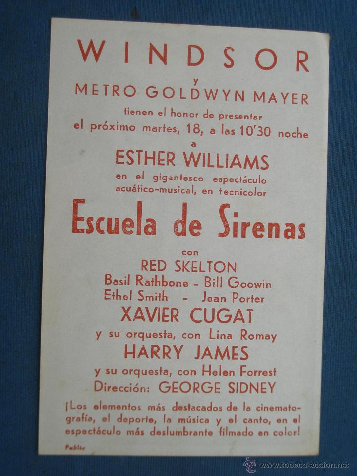Cine: PROGRAMA DE MANO . ESCUELA DE SIRENAS , CON PUBLICIDAD . - Foto 2