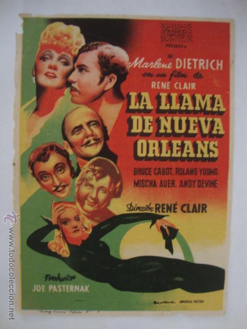 Cine: ANTIGUO FOLLETO MANOLA LLAMA DE NUEVA ORLEANS, ORIGINAL GRANDE, MARLENE DIETRICH ELCHE A&Ntilde;OS 40