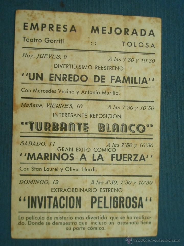 Cine: PROGRAMA DE MANO . INVITACION PELIGROSA , CON PUBLICIDAD . - Foto 2