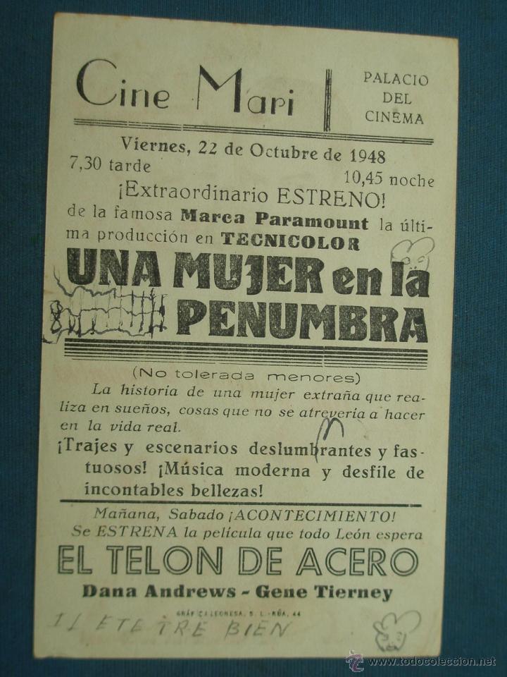 Cine: PROGRAMA DE MANO . UNA MUJER EN LA PENUMBRA , CON PUBLICIDAD . - Foto 2
