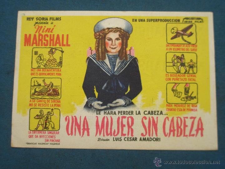 Cine: PROGRAMA DE MANO . UNA MUJER SIN CABEZA , CON PUBLICIDAD . - Foto 1