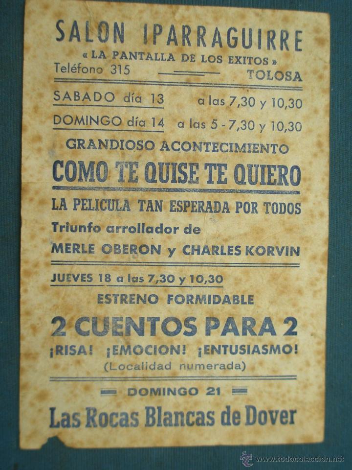 Cine: PROGRAMA DE MANO . 2 CUENTOS PARA 2 , CON PUBLICIDAD . - Foto 2