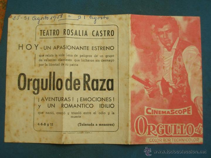 Cine: PROGRAMA DE MANO . ORGULLO DE RAZA , CON PUBLICIDAD . ( VER FOTO ADICIONAL ). - Foto 2