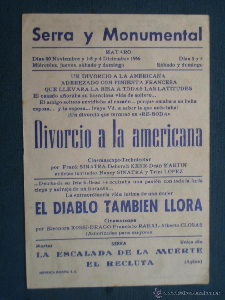 Cine: ANTIGUO PROGRAMA DE CINE , DIVORCIO A LA AMERICANA . CON PUBLICIDAD EN EL DORSO. - Foto 2