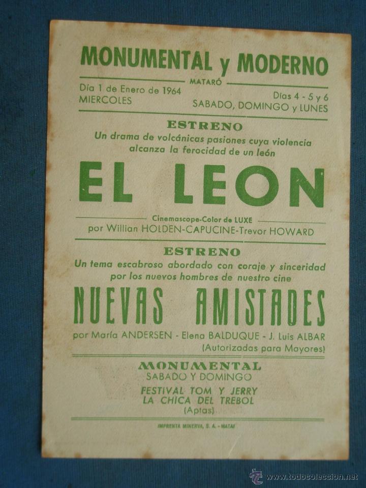 Cine: PROGRAMA DE MANO . EL LEON . CON PUBLICIDAD .( VER FOTO ADICIONAL ). - Foto 2
