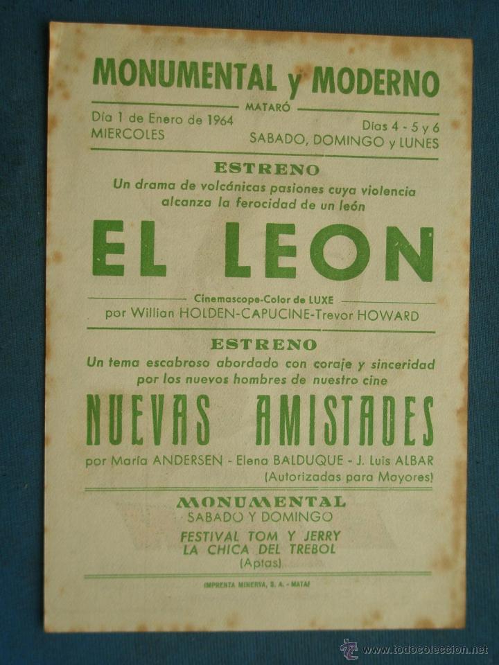 Cine: PROGRAMA DE MANO . EL LEON . CON PUBLICIDAD .( VER FOTO ADICIONAL ). - Foto 2