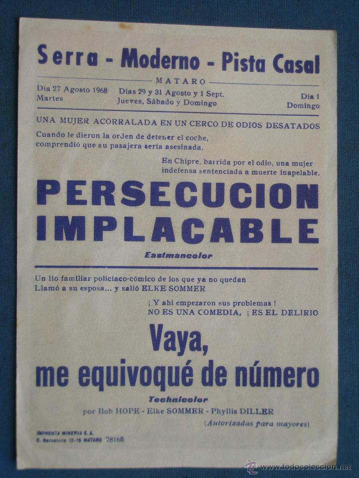 Cine: PROGRAMA DE MANO . PERSECUCION IMPLACABLE . CON PUBLICIDAD .( VER FOTO ADICIONAL ). - Foto 2