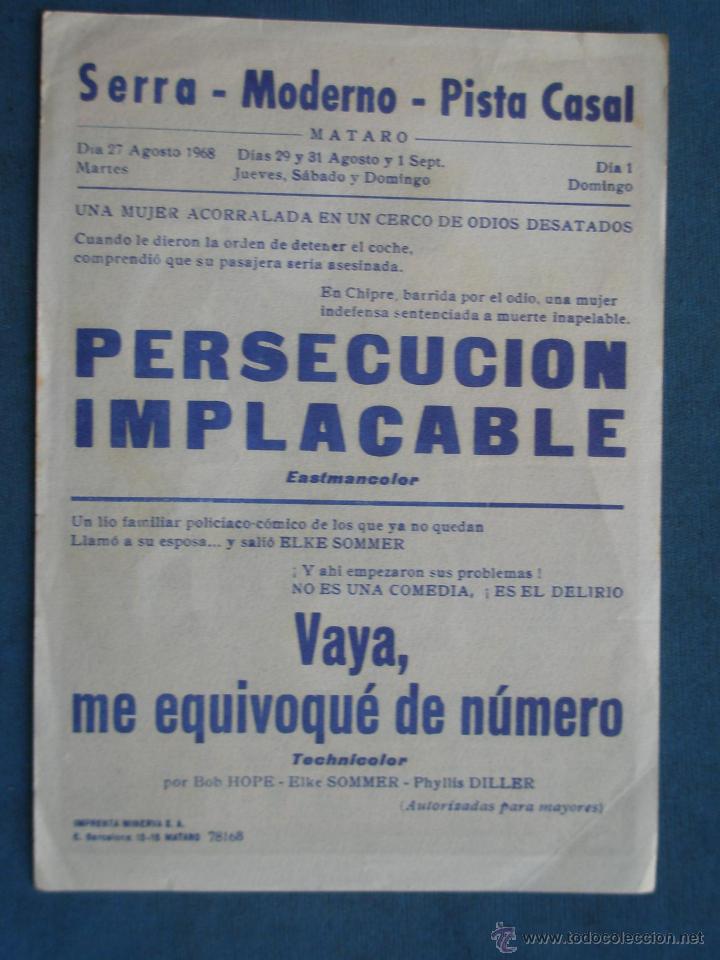 Cine: PROGRAMA DE MANO . PERSECUCION IMPLACABLE . CON PUBLICIDAD .( VER FOTO ADICIONAL ). - Foto 2