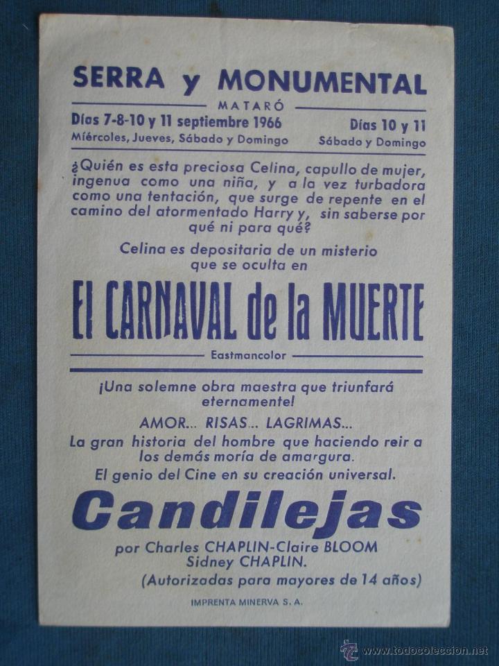 Cine: PROGRAMA DE MANO .EL CARNAVAL DE LA MUERTE , SIN PUBLICIDAD . - Foto 2
