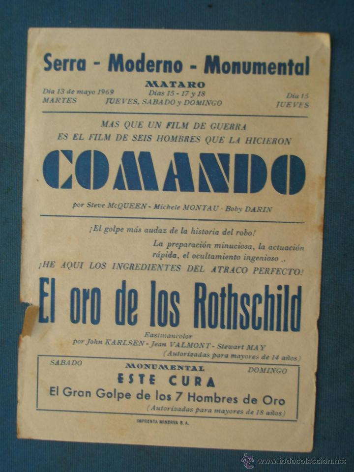 Cine: PROGRAMA DE MANO . COMANDO . CON PUBLICIDAD .( VER FOTO ADICIONAL ). - Foto 2