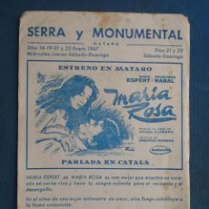  Flyers Publicitaires de films Anciens: PROGRAMA DE MANO . MARIA ROSA . CON PUBLICIDAD .( VER FOTO ADICIONAL ). . Lote 45003155