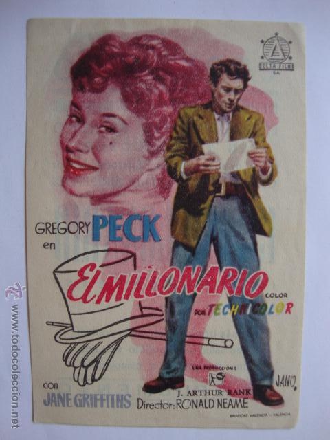 Cine: ANTIGUO FOLLETO MANO PROGRAMA EL MILLONARIO GREGORY PECK CAPITOLIO ELCHE, A&Ntilde;OS 40/50