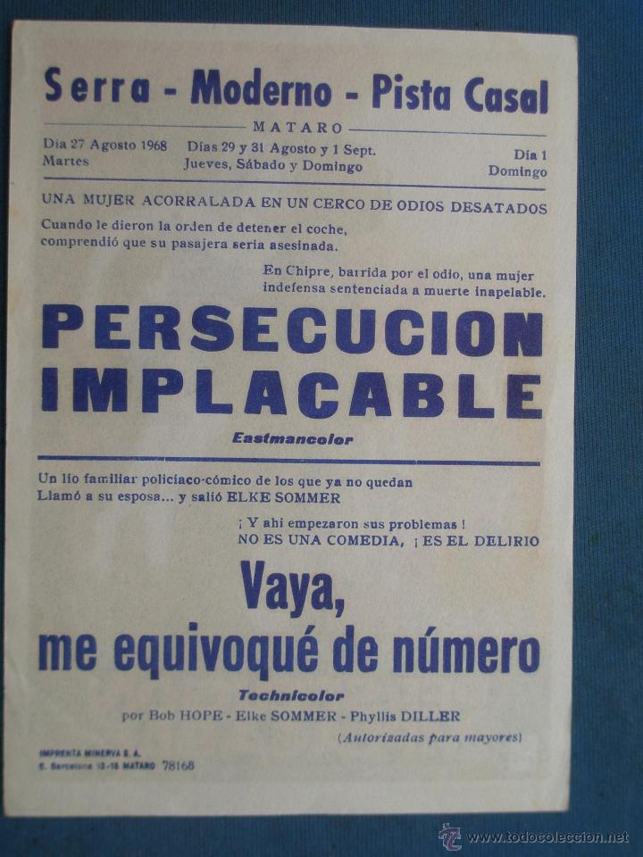 Cine: PROGRAMA DE MANO . PERSECUCION IMPLACABLE . SIN PUBLICIDAD . - Foto 2