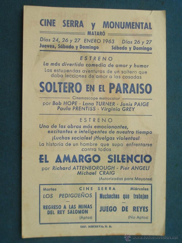 Cine: PROGRAMA DE MANO . SOLTERO EN EL PARAISO . SIN PUBLICIDAD . - Foto 2