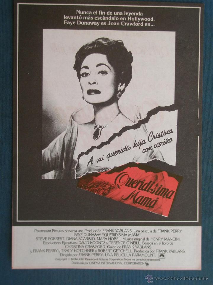 Cine: PROGRAMA DE MANO . QUERIDISIMA MAMA . CON PUBLICIDAD .( VER FOTO ADICIONAL ). - Foto 1