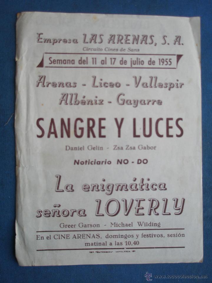 Cine: ANTIGUO PROGRAMA DE CINE , SANGRE Y LUCES . CON PUBLICIDAD EN EL DORSO. - Foto 2