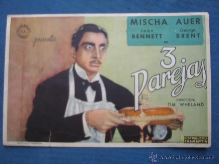 Cine: ANTIGUO PROGRAMA DE CINE , 3 PAREJAS . CON PUBLICIDAD EN EL DORSO. - Foto 1