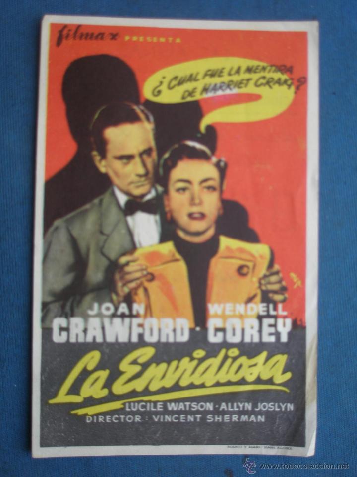 Cine: ANTIGUO PROGRAMA DE CINE , LA ENVIDIOSA . CON PUBLICIDAD EN EL DORSO. - Foto 1