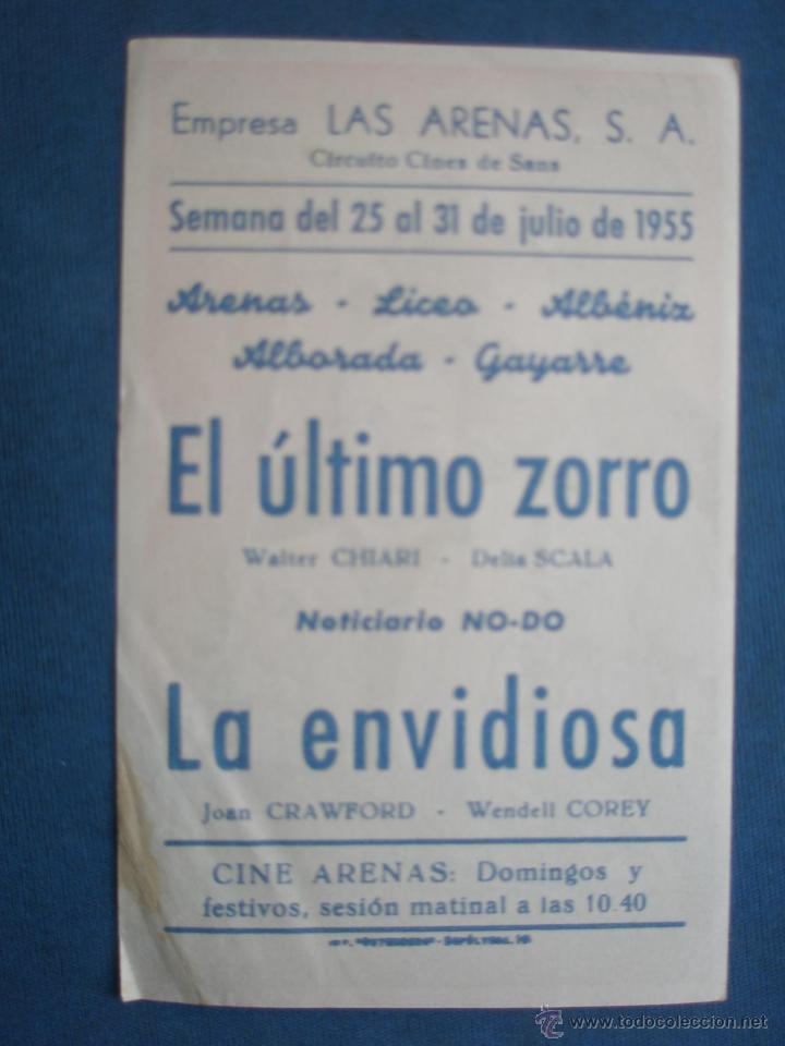 Cine: ANTIGUO PROGRAMA DE CINE , LA ENVIDIOSA . CON PUBLICIDAD EN EL DORSO. - Foto 2