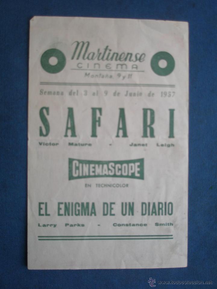 Cine: ANTIGUO PROGRAMA DE CINE , SAFARI . CON PUBLICIDAD EN EL DORSO. - Foto 2