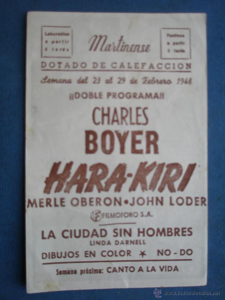 Cine: ANTIGUO PROGRAMA DE CINE , HARA KIRI . CON PUBLICIDAD EN EL DORSO. - Foto 2