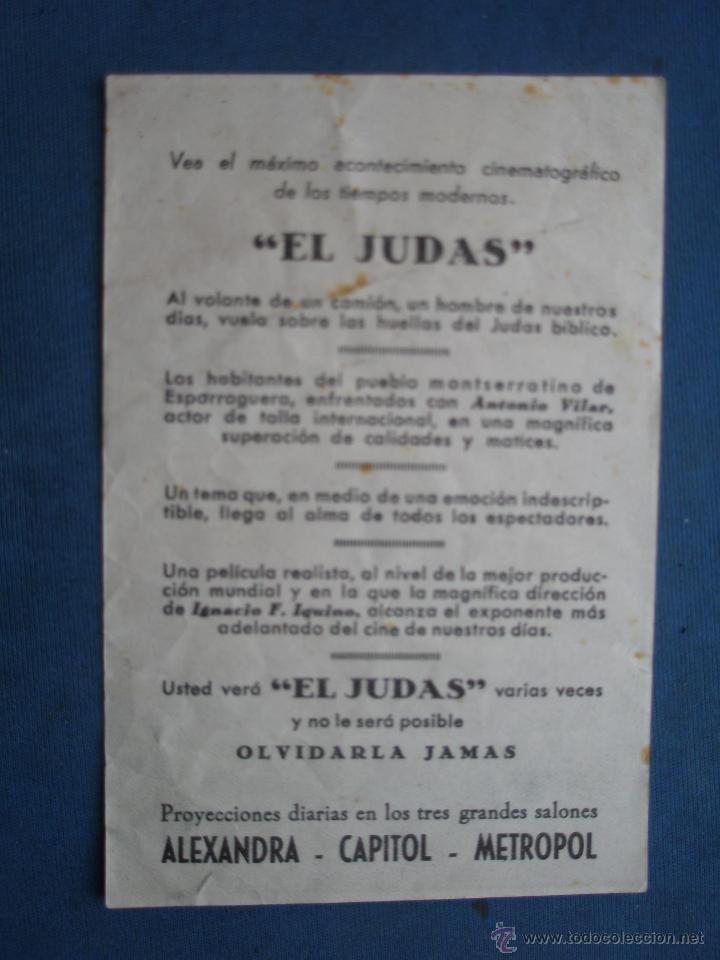Cine: ANTIGUO PROGRAMA DE CINE , EL JUDAS . CON PUBLICIDAD EN EL DORSO. - Foto 2